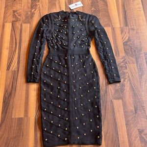 NWT Elegant Black Studded Bandage Dress